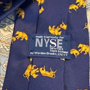 Vintage New York Stock Exchange Original Silk Blue Tie With Bull & Bear Pattern